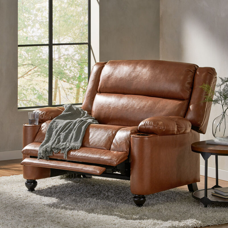 Merax Oversized Faux Leather Recliner with Dual Armrest Cup Holders & Adjustable Recline image number 3