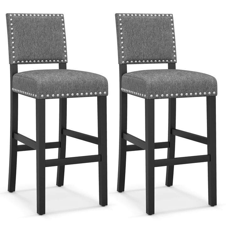Set of 2 Counter Height Chairs with Solid Rubber Wood Frame