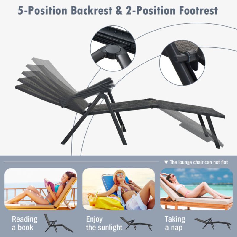 2 Pieces Foldable Chaise Lounge Chair with 2-Position Footrest