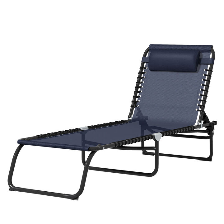 Outsunny Folding Chaise Lounge Pool Chair, Patio Sun Tanning Chair, Outdoor Lounge Chair with 4-Position Reclining Back, Breathable Mesh Seat for Beach, Yard, Patio, Dark Blue