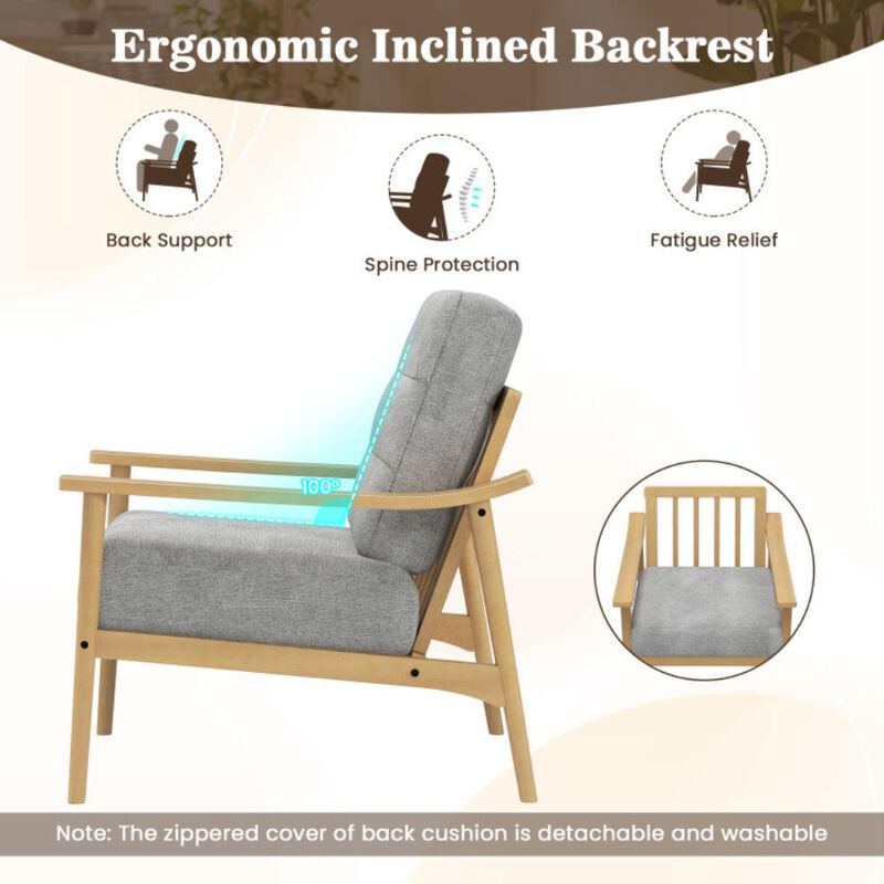 Hivvago Modern Accent Chair with Rubber Wood Armrests and Legs for Living Room