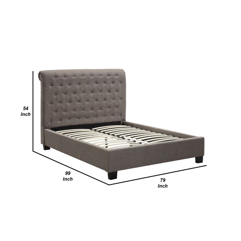 Rue Low Profile California King Bed, Button Tufted Uphosltered, Gray
