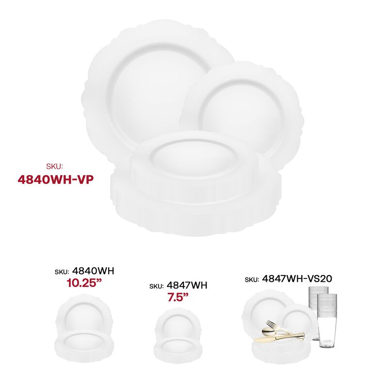 Solid White Round Blossom Plastic Dinnerware Value Set (40 Sets) image number 6