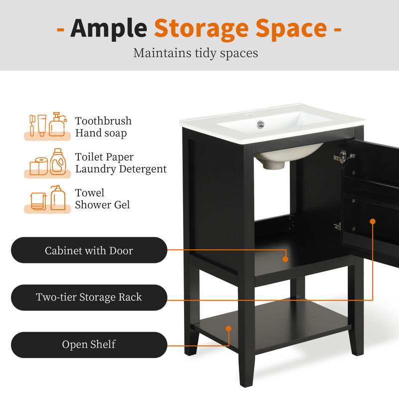 ELEMENT ACE Freestanding Bathroom Vanity with Integrated Sink, Soft Closing Door Cabinet, Open Shelf and Storage Rack for Bathroom Essentials Storage Organization image number 5