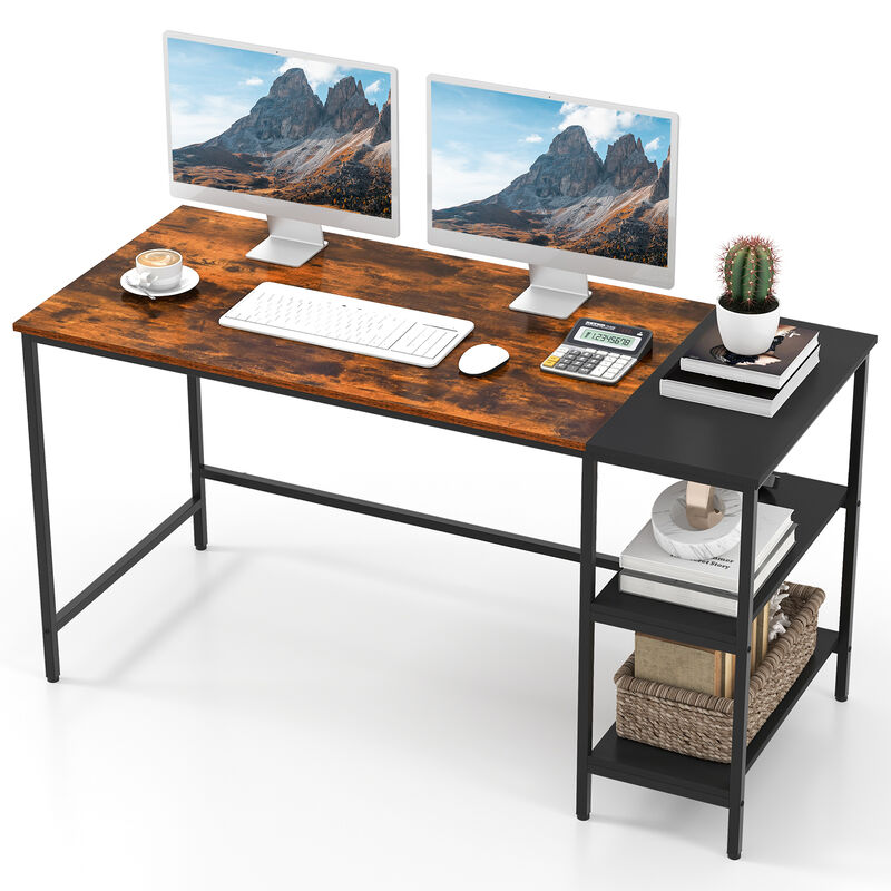 55" Modern Industrial Style Study Writing Desk with 2 Storage Shelves