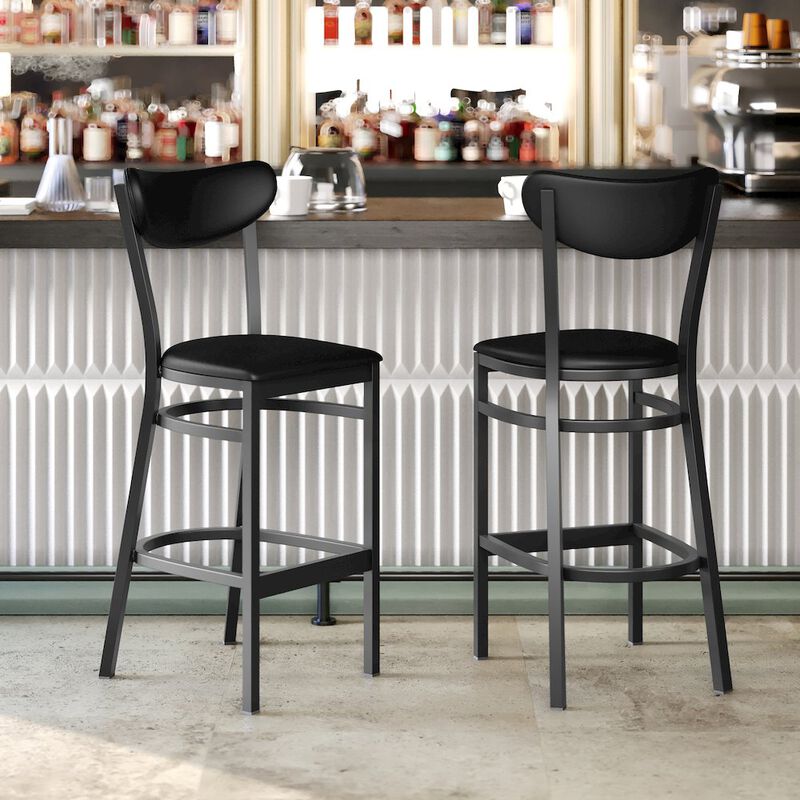 Flash Furniture Barstool, Black Steel Frame, Black Vinyl Boomerang Back, and Black Vinyl Seat image number 9