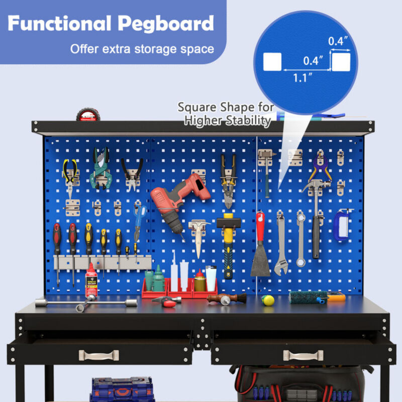 Workbench Work Table with 3 PCs Pegboard Drawer and Shelves