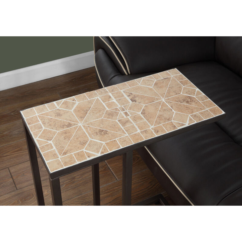 Monarch Specialties I 3164 Accent Table, C-shaped, End, Side, Snack, Living Room, Bedroom, Metal, Tile, Brown, Transitional