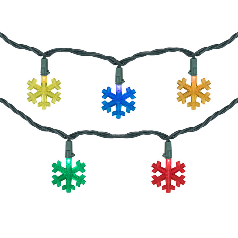 10-Count Multi-Color LED Snowflake Christmas Light Set  4ft Green Wire image number 1