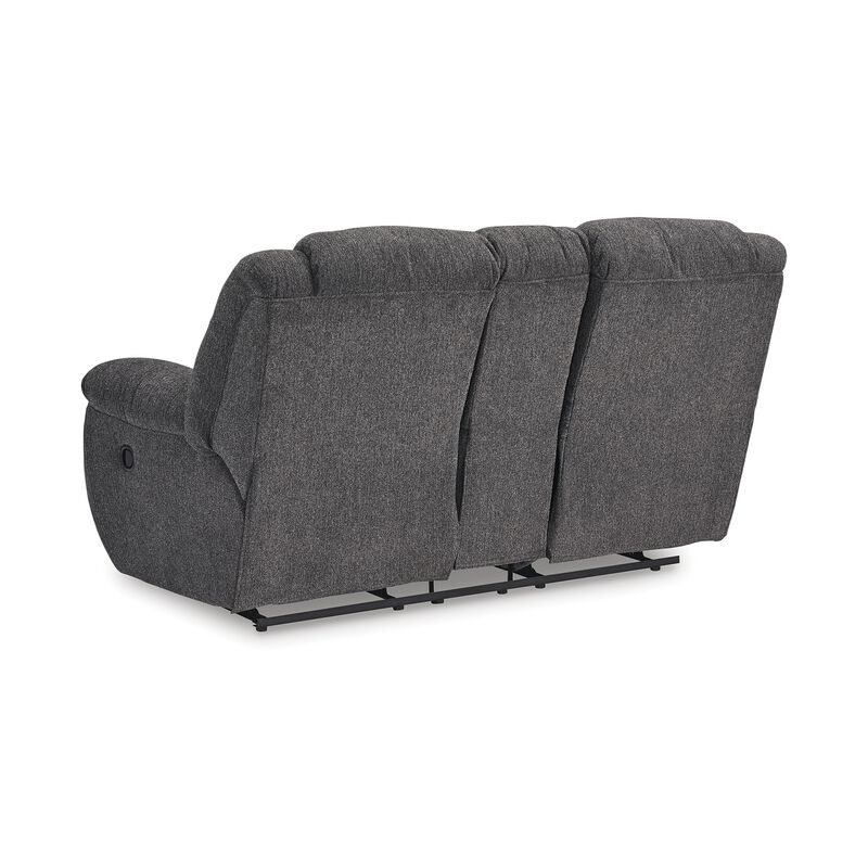 Dane Manual Double Reclining Loveseat, Rich Gray Polyester, 76 Inch - Benzara