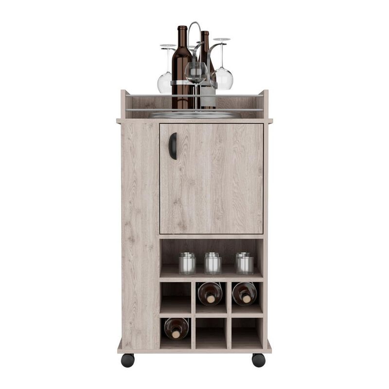 Fraser Bar Cart with 6 Built-in Wine Rack and Casters, Light Gray