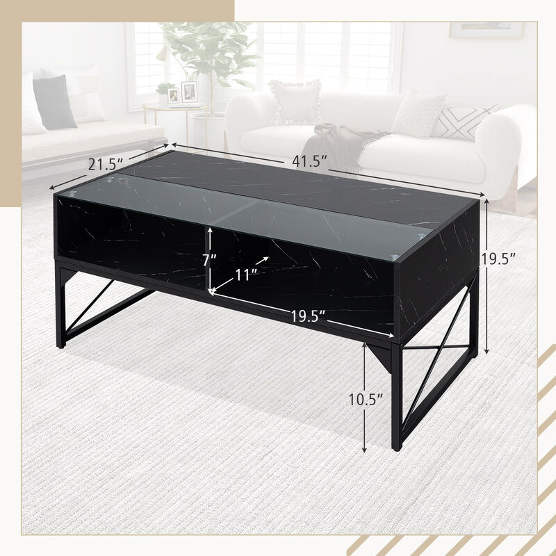Center Table with Faux Marble and Tempered Glass Top