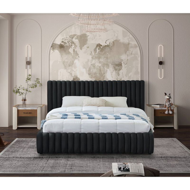 Meridian Furniture Nico Black Velvet Queen Bed