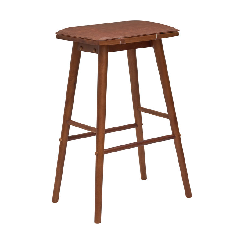 Peroni MidCentury Classic Saddle-Seat Solid Wood/Vegan Leather Backless Bar Stool with Removeable Cushion