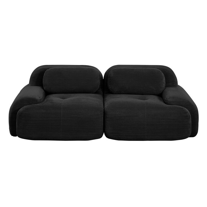 82 Inch Modular Corduroy Sofa, Curved Armrests, Anti-Slip Base, High-Resilience Cushion, No Assembly, for Audiovisual Room