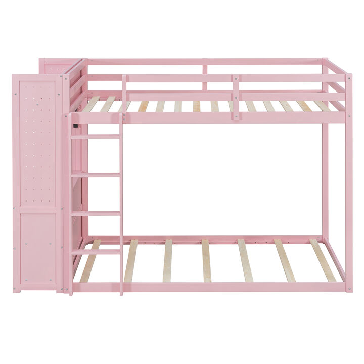 Whisen Twin Size Bunk Bed with 4 Drawers, Light & Pegboards, Wood, for Bedroom