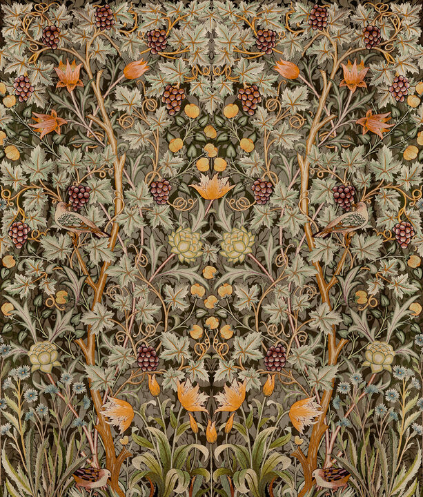 Vine Embroidery Green Wall Mural
