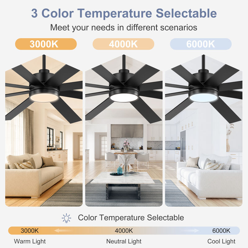 Breezary 72 in LED Ceiling Fan with Light and Remote, 8 Blade Fan, Reversible Quiet Fan with Timer image number 1