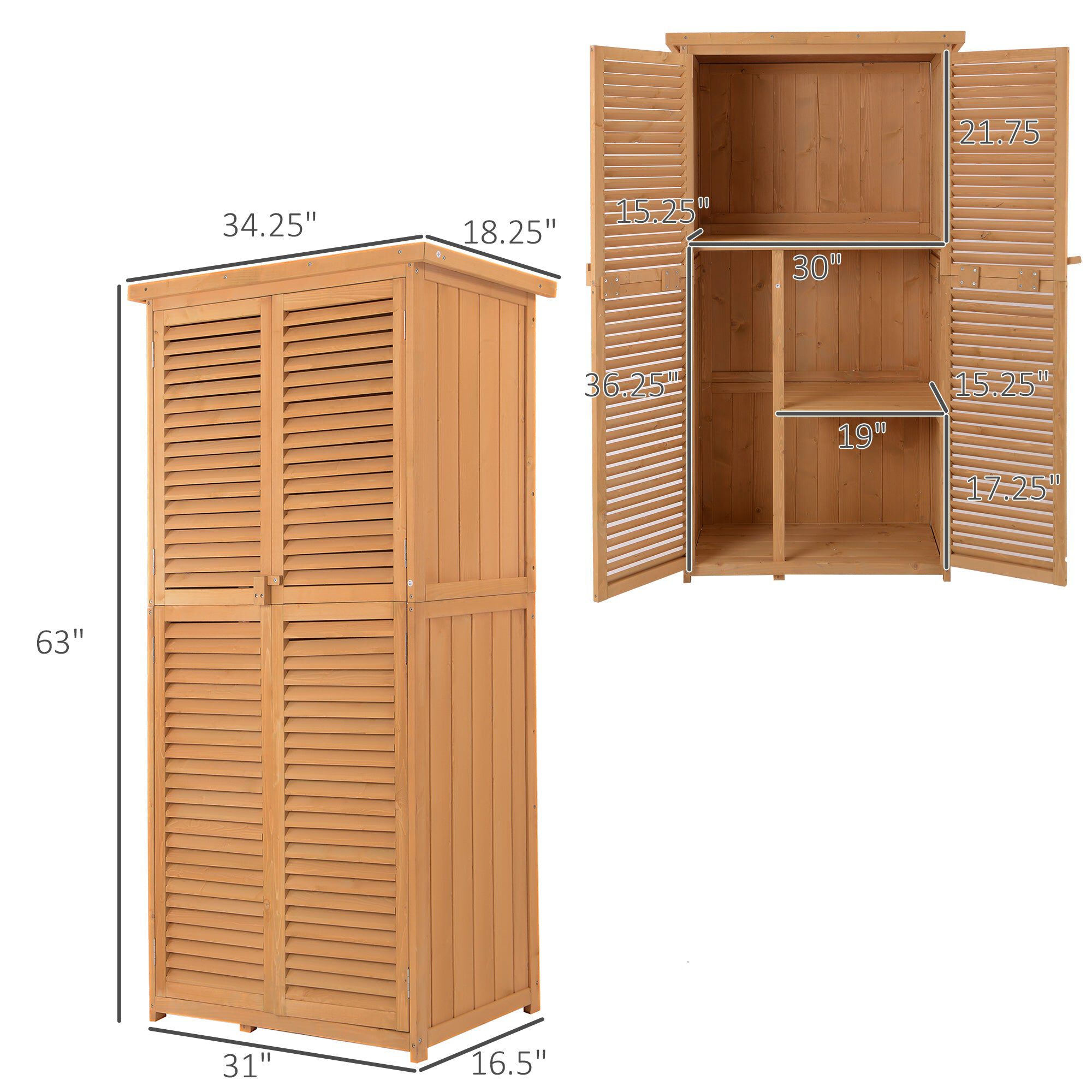 Natural Wood Storage: 3x5 ft Wooden Garden Shed with Lockable Doors