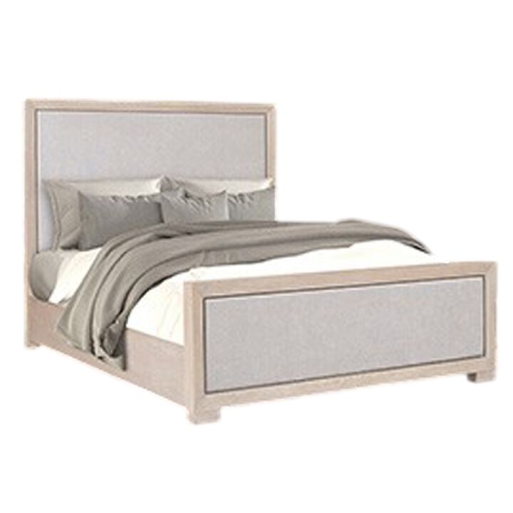 Kizie Queen Size Bed, Modern Upholstered Tawny Brown Gray Solid Wood - Benzara