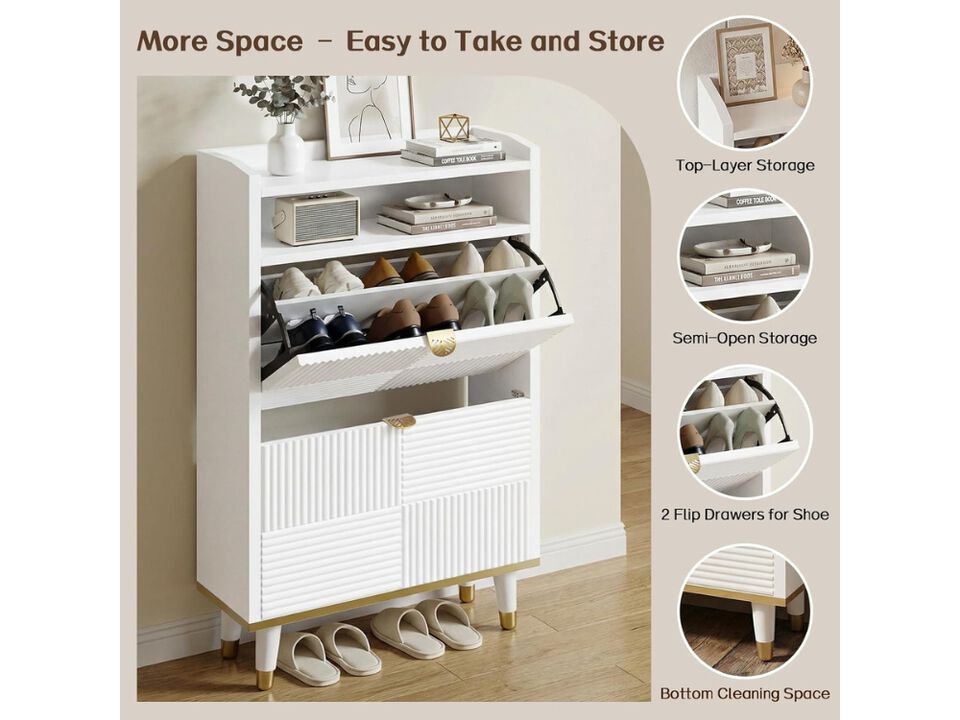 Slim Entryway Wood Shoe Storage Cabinet Flip Drawer Space Saving White