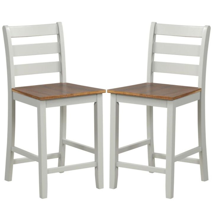 Hivvago Set of 2 Counter Bar Stool with Inclined Backrest and Footrest-Gray
