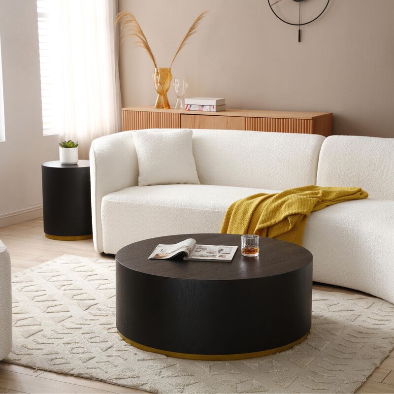 Round Coffee Table, Fully Assembled Side Table for Living Room Black Furniture