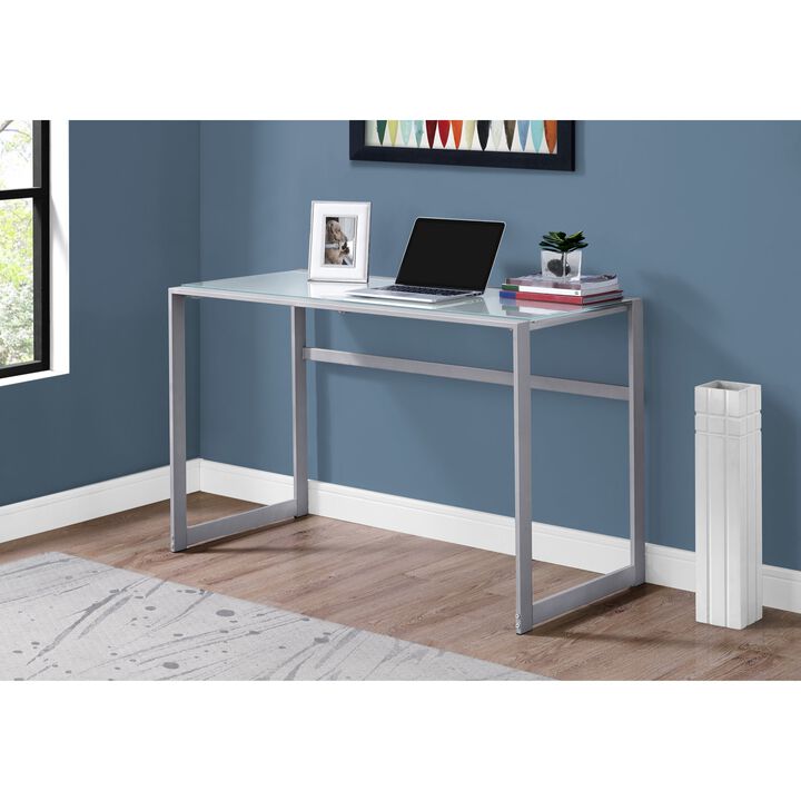 Monarch Specialties Computer Desk, Home Office, Laptop, 48"L, Work, Metal, Tempered Glass, Grey, Contemporary, Modern