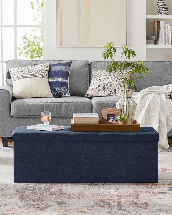 Long Folding Ottoman with Storage and Divider – 43" Upholstered Bench and Foot Stool for Home Organization