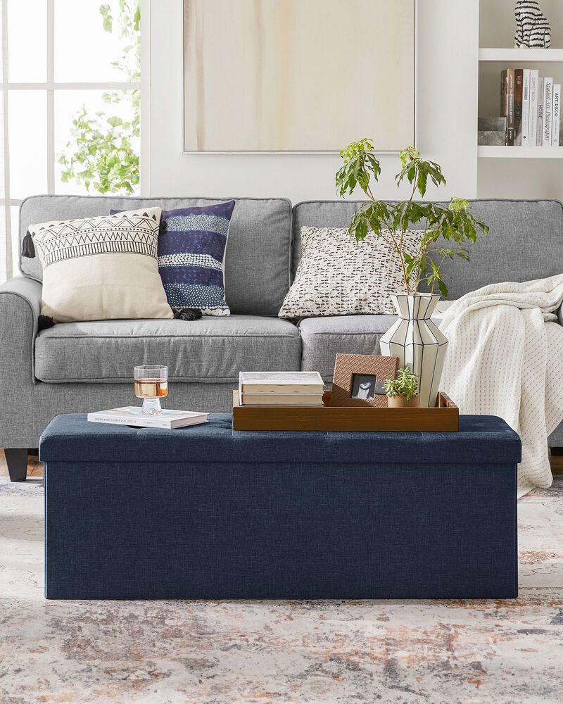 Long Folding Ottoman with Storage and Divider &ndash; 43" Upholstered Bench and Foot Stool for Home Organization