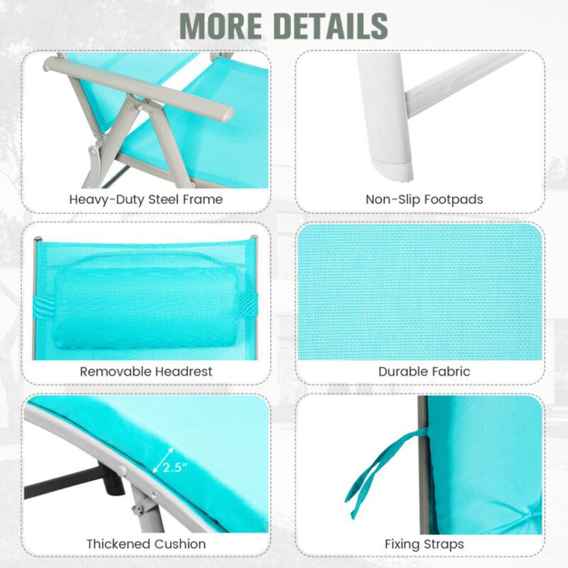 Hivvago Adjustable Outdoor Lightweight Folding Chaise Lounge Chair with Pillow