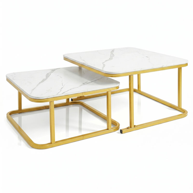 Modern Nesting Coffee Table Set with Faux Marble Surface and Metal Frame image number 0
