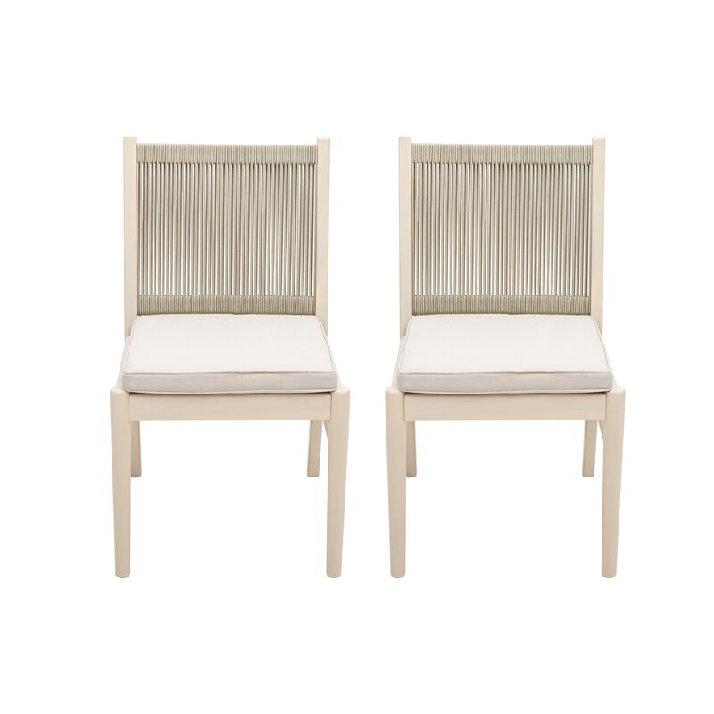 Orry Dining Side Chair Set of 2, Beige Roped Back, Acacia Wood