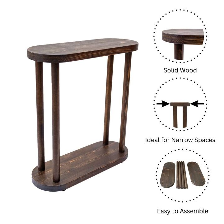 GENESIS WOODESIGN Oval Solid Wood Narrow Side Table, Slim End Table, Small Coffee Table (Dark Walnut, Medium)