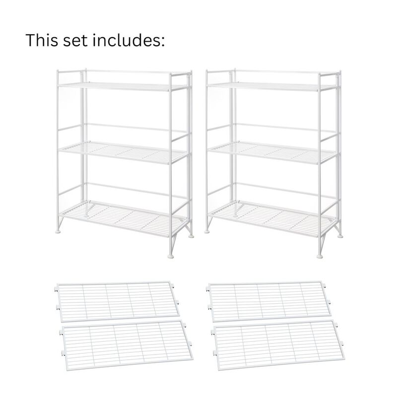 Convenience Concepts 3 Tier Wide Folding Metal Shelves with Set of 3 Deluxe Extension Shelves