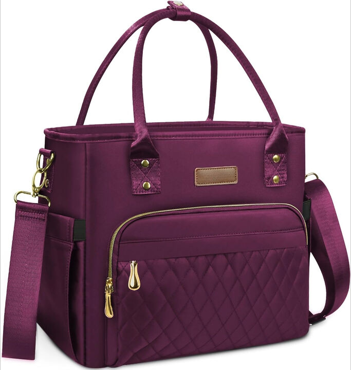 AKSZRI Stylish Purple Lunch Bag for Women - Large, Insulated & Leak-Proof Tote