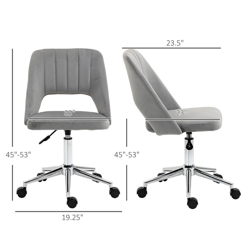 Vinsetto Modern Mid Back Office Chair with Velvet Fabric, Swivel Computer Armless Desk Chair with Hollow Back Design for Home Office, Grey
