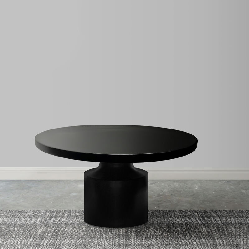 Zoe 30 Inch Round Coffee Table with Pedestal Base, Sleek Modern Silhouette, Matte Black Powder Coated Metal