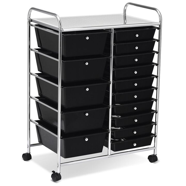 15-Drawer Utility Rolling Cart with Multi-Purpose Storage Drawers