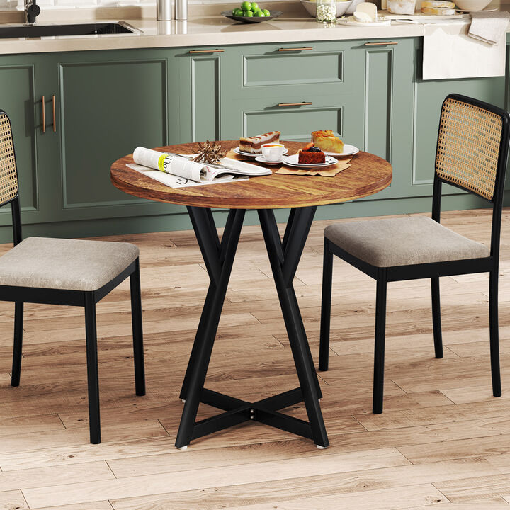 Round Kitchen Dining Table with Sturdy Metal Pedestal Base for Home Use-Rustic Brown
