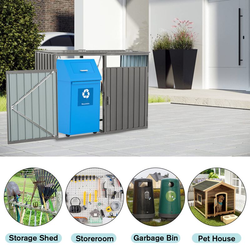Garbage Bin Shed Stores 2 Trash Cans Metal Outdoor Bin Shed for Garbage Storage image number 5