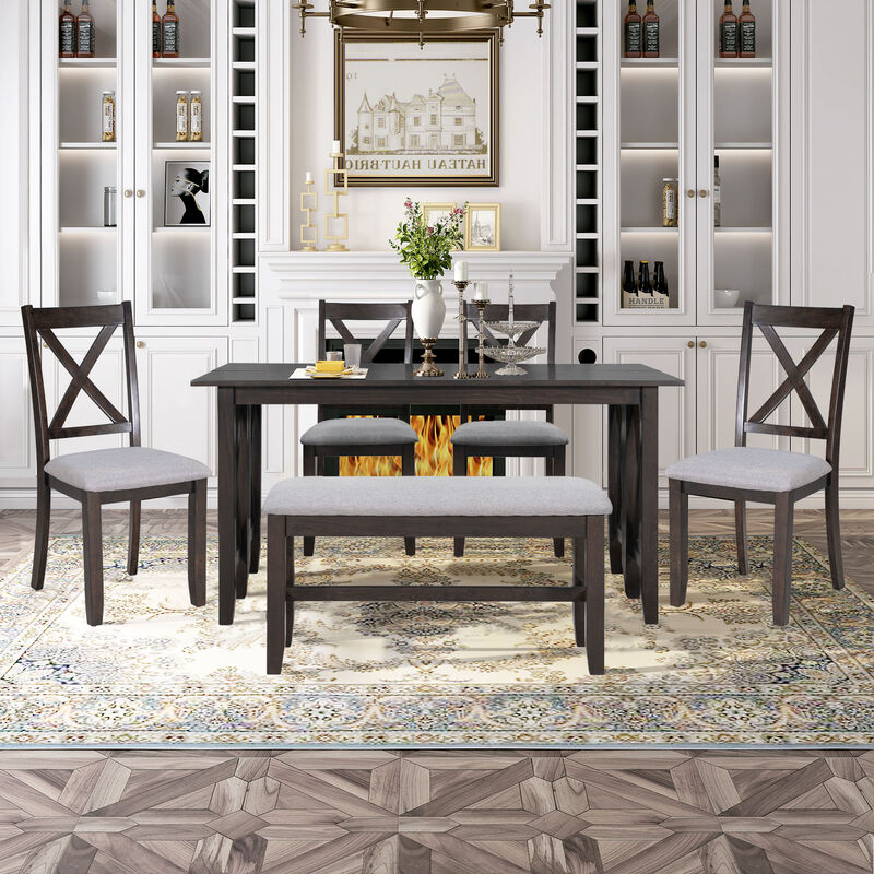 Whisen 6-Piece Family Foldable Table Dining Set with 4 Chairs and Bench - Espresso