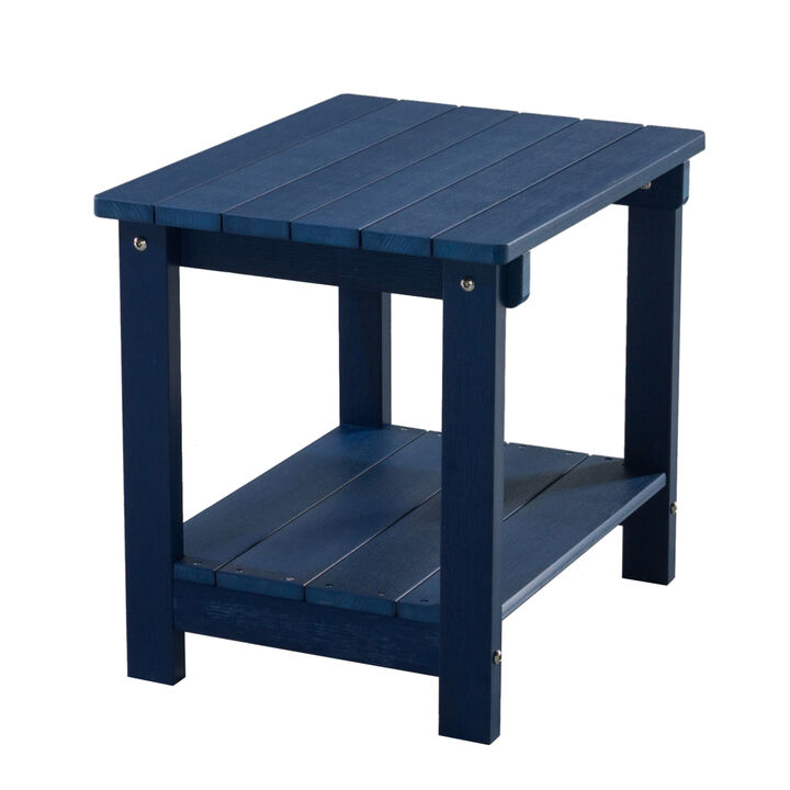 Weather Resistant Outdoor Indoor Plastic Wood End Table, Patio Rectangular Side table, Small table for Deck, Backyards, Lawns, Poolside, and Beaches, Blue