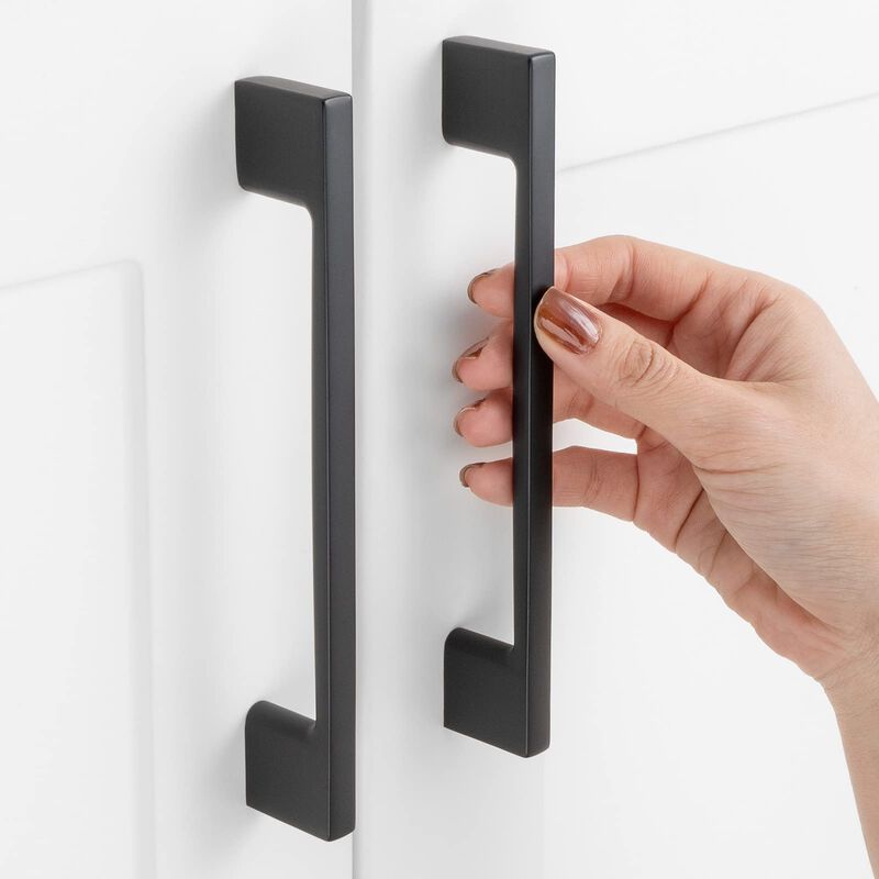 ASKANO, 5 Inch Hole Centers, Black Wide Foot Kitchen Cabinet Pull Handle ZP2205 | Pack of 10, Solid Hardware for Drawer, Dresser