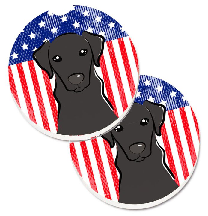 Caroline's Treasures American Flag & black Labrador Set of 2 Cup Holder Car Coasters BB2165CARC, 2.56, Multicolor