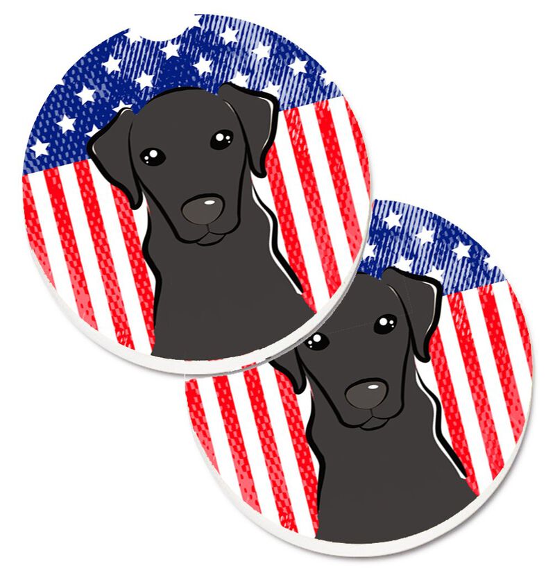 Caroline's Treasures American Flag & black Labrador Set of 2 Cup Holder Car Coasters BB2165CARC, 2.56, Multicolor
