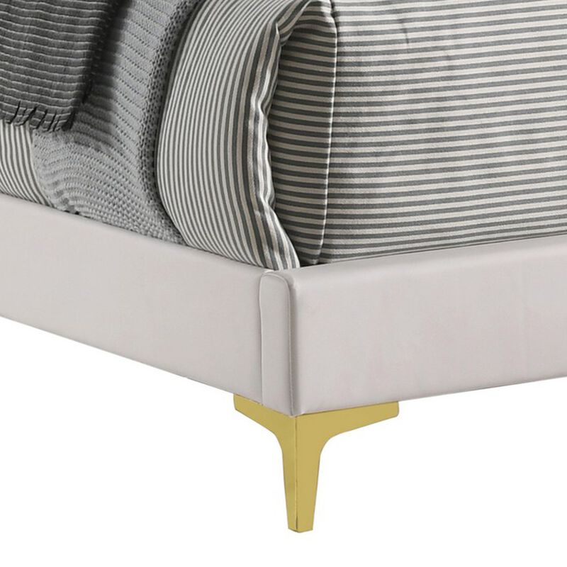 Lif Platform California King Size Bed, Tufted Headboard, Gold, White Velvet-Benzara image number 4