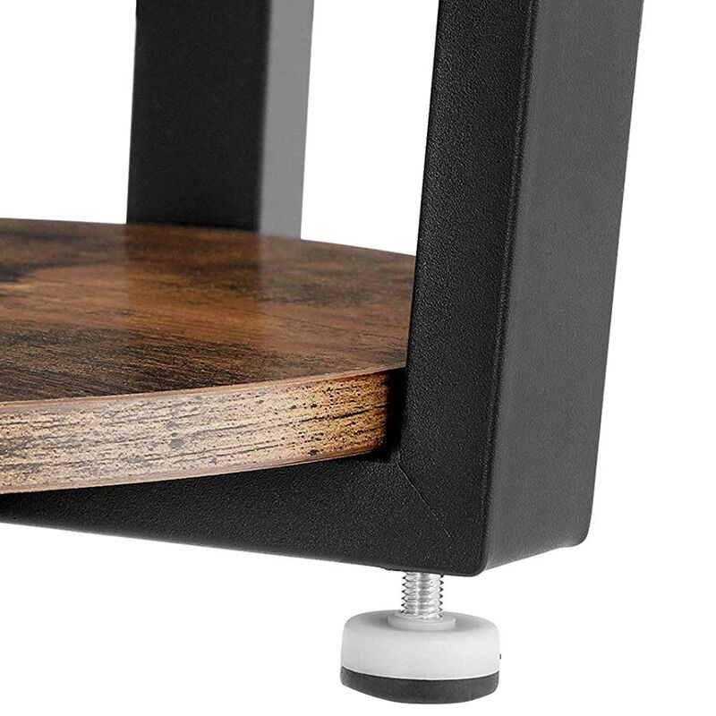 Stylish Iron and Wood End Table with Open Bottom Storage Shelf, Brown and Black