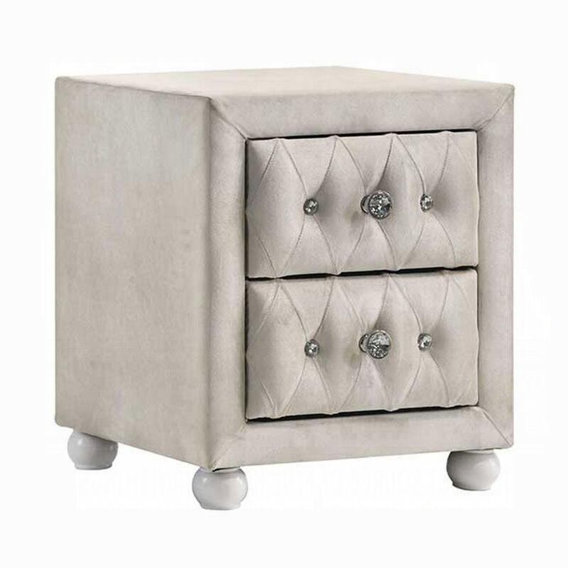 Rex Nightstand, 2 Drawers, Classic Crystal Tufted Beige Upholstery image number 0