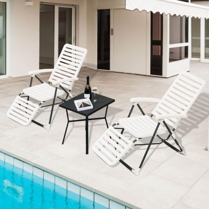 Hivvago PP Folding Patio Chaise Lounger with 7-Level Backrest and Cozy Footrest